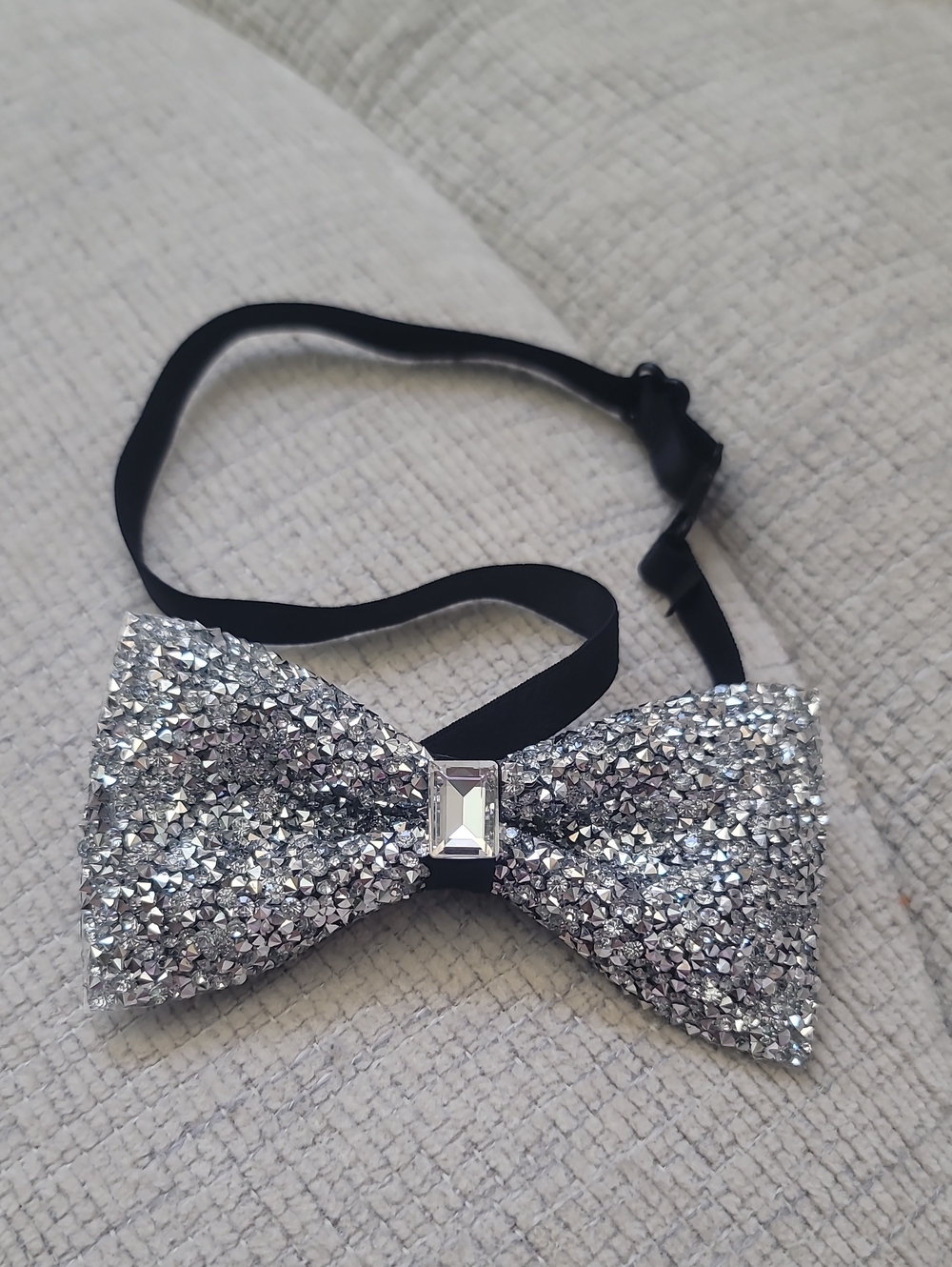 NWT Sparkle Silver Bow Tie with Gem Accent